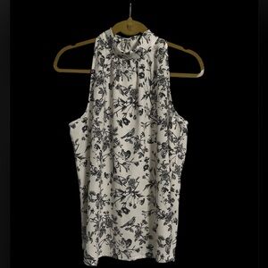 NWT Violets & Roses Stitch Fix Floral Halter Tank Top Blouse Black White Size L